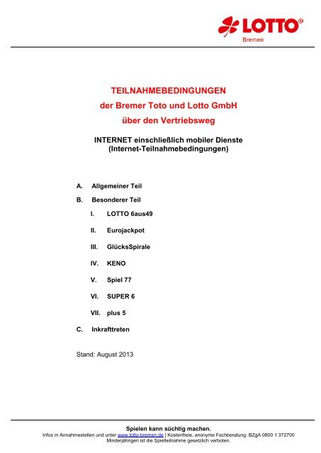 Internet-Teilnahmebedingungen - Bremer Toto und Lotto GmbH
