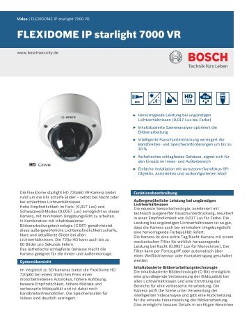 FlexiDome starlight HD 720p60 VR - Bosch Security Systems