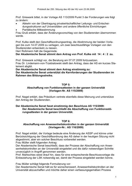 Protokoll des AS - Humboldt-UniversitÃ¤t zu Berlin