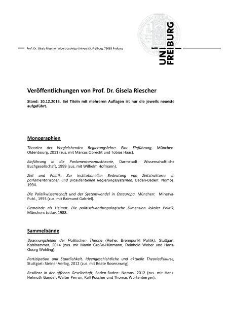 Veröffentlichungen von Prof. Dr. Gisela Riescher - Albert-Ludwigs ...