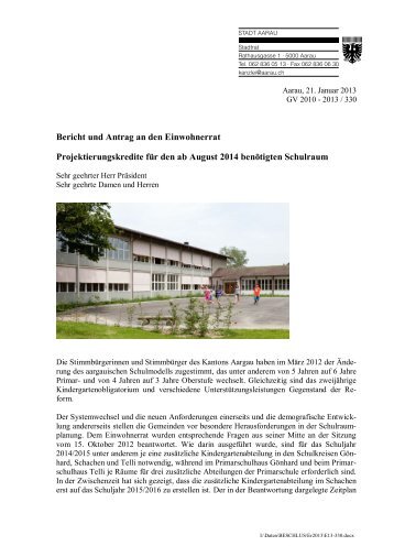 Projektierungskredite Schulraum - Stadt Aarau