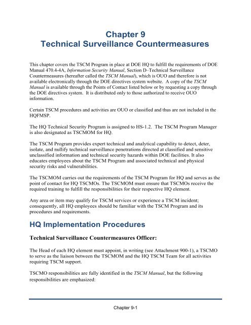 HQFMSP Chapter 9, Technical Surveillance Countermeasures