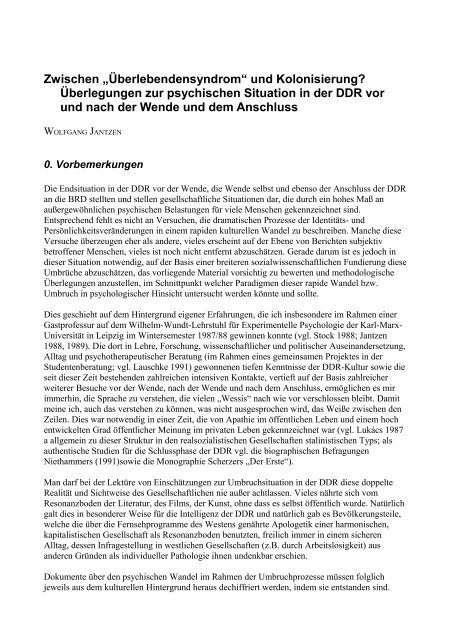 Zwischen „Überlebendensyndrom“ und Kolonisierung? - auf der ...