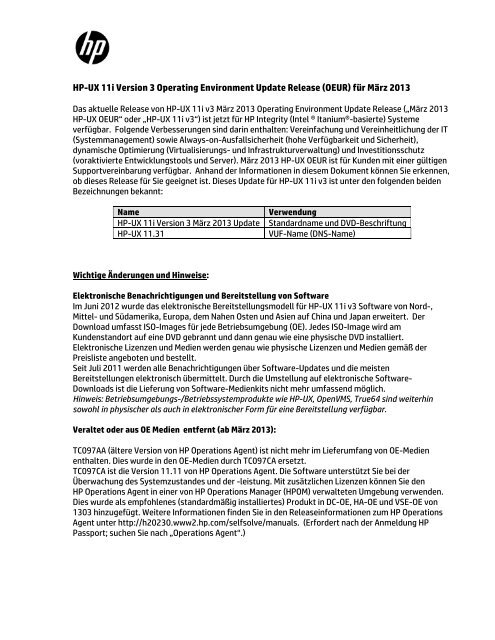 HP-UX 11i Version 3 Operating Environment Update Release ...