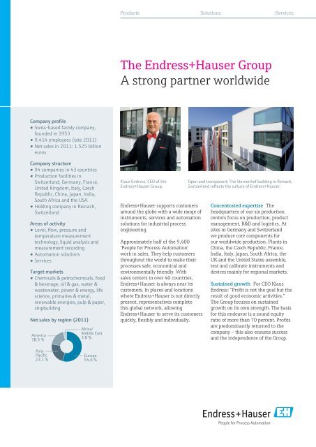 The Endress Hauser Group A Strong Partner Worldwide