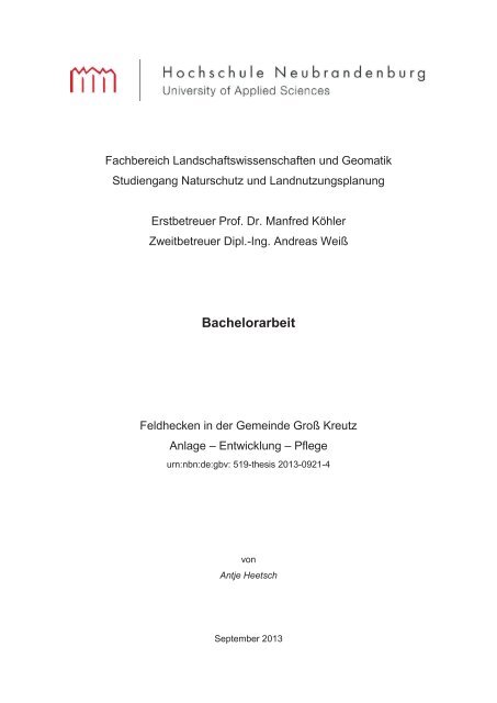 Feldhecken in der Gemeinde Groß Kreutz - Hochschule ...