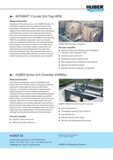 HUBER Grit Separation Systems