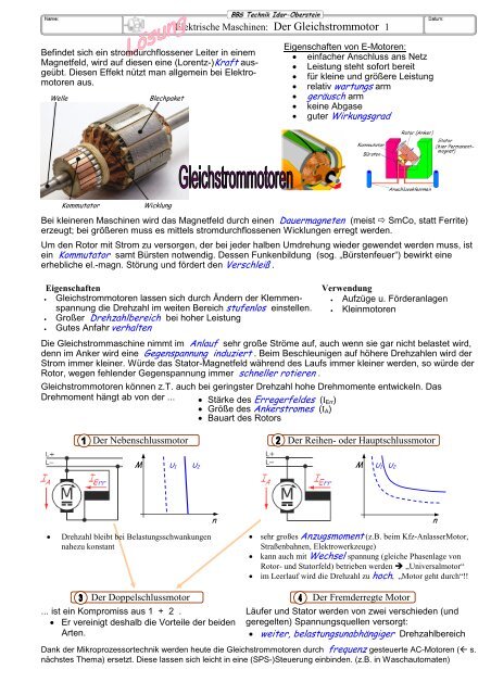 Elektrische Maschinen: Der Gleichstrommotor 1 ... - H. Klinkner