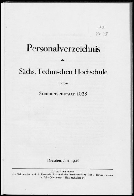 Personalverzeichnis Sommersemester 1928