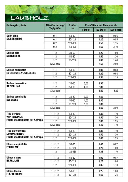 Preisliste 2013/2014 - Murauer Forstpflanzen