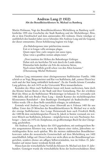 Andreas Lang (â  1502). Abt des ... - Bezirk Oberfranken