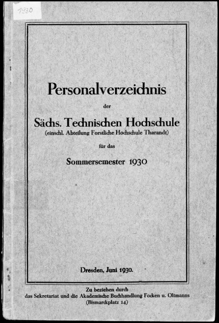 Personalverzeichnis Sommersemester 1930