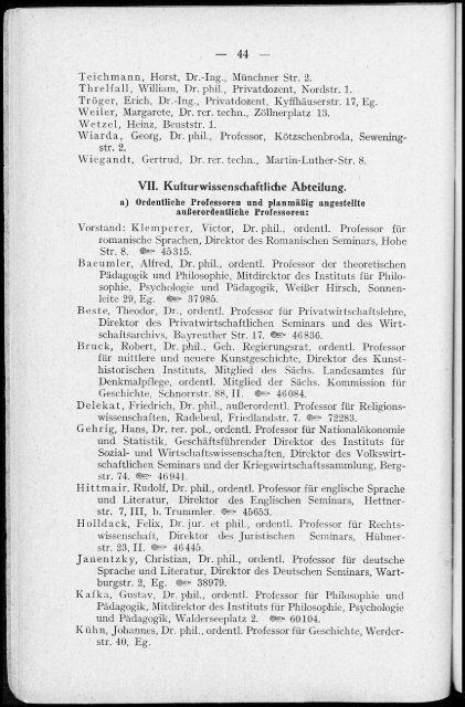 Personalverzeichnis Sommersemester 1930