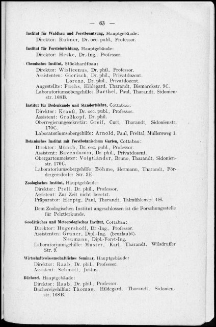 Personalverzeichnis Sommersemester 1930