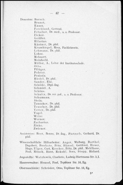 Personalverzeichnis Sommersemester 1930