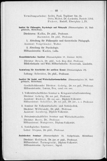 Personalverzeichnis Sommersemester 1930