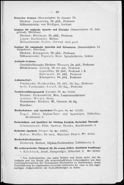 Personalverzeichnis Sommersemester 1930