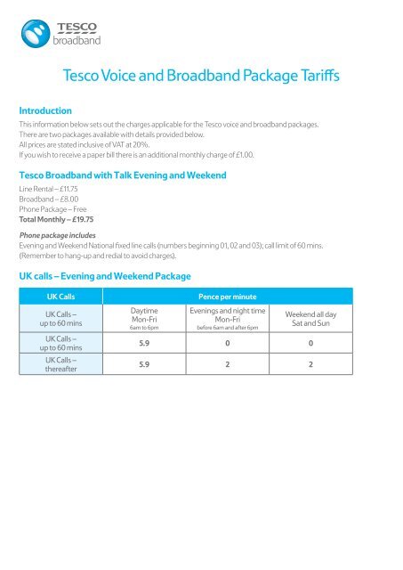 Tesco Voice and Broadband Package Tariffs - Tesco Phone Shop