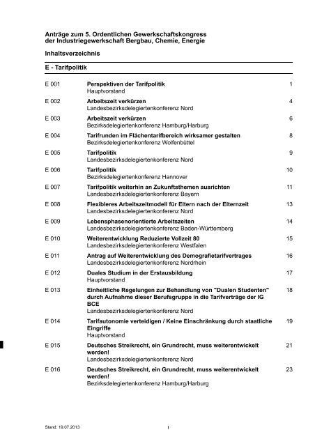 IG BCE Anträge - Chemie Nord