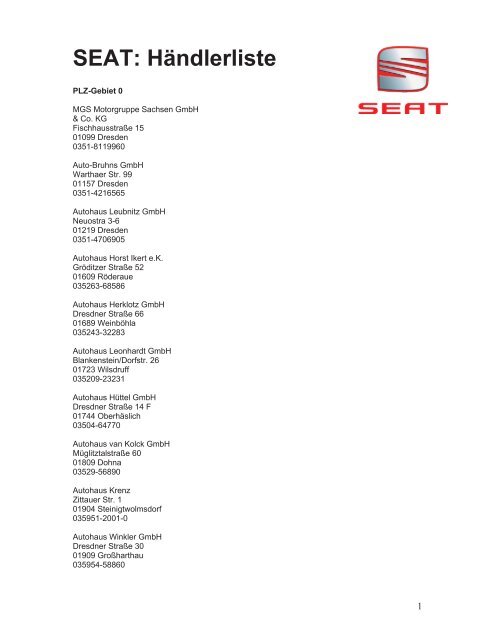 SEAT: Händlerliste - Tchibo