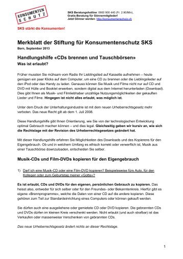 Das Merkblatt der SKS zum Thema Musik-/Filmdownload