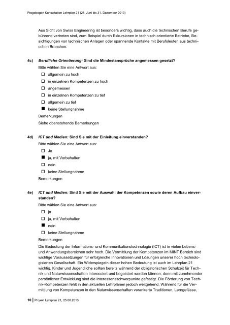 Konsultationsantwort economiesuisse zum Lehrplan 21