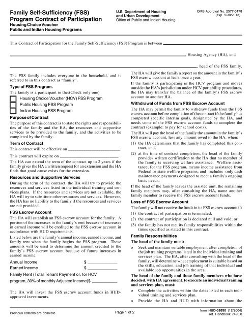 Family Self-Sufficiency (FSS) Program Contract of Participation - HUD