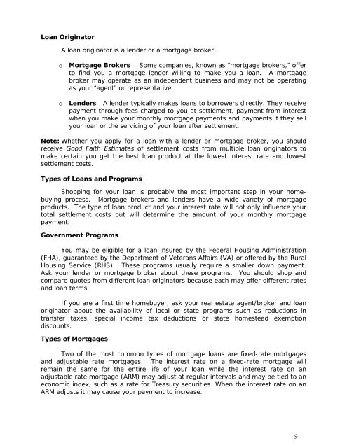 Settlement Costs Booklet - HUD