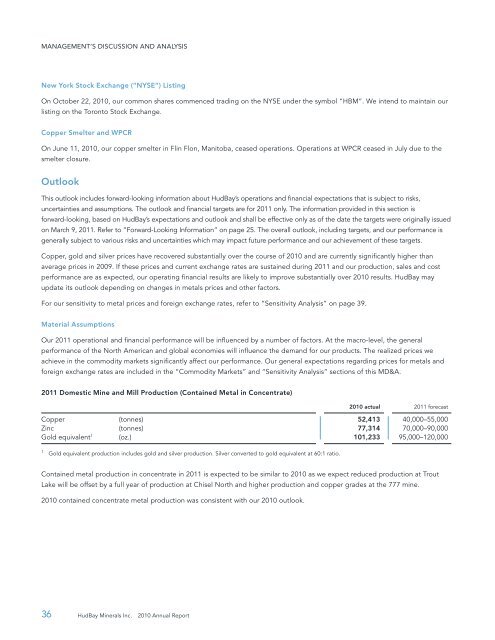 HudBay Minerals Inc. 2010 Annual Report