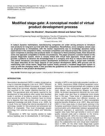 Modified stage-gate: A conceptual model of virtual product development process