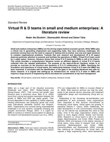 Virtual R & D teams in small and medium enterprises: A literature review