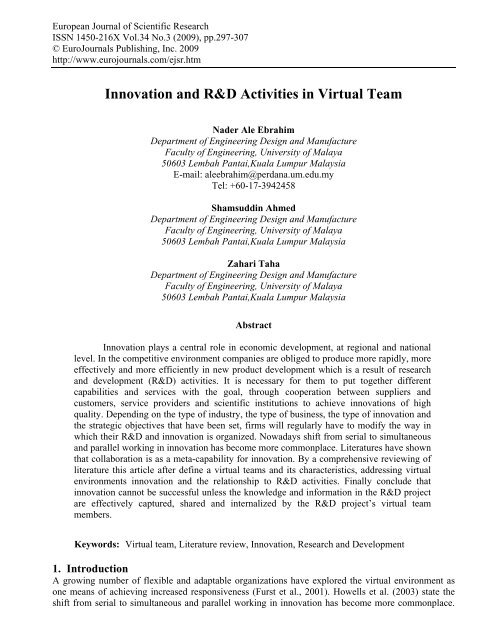 Innovation and R&D Activities in Virtual Team