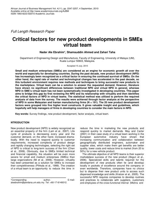 Critical factors for new product developments in SMEs virtual team