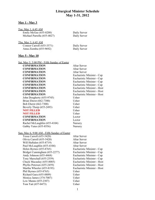 May Ministry Schedules - St. James, Cazenovia