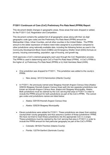 FY2011 Continuum of Care PPRN Report