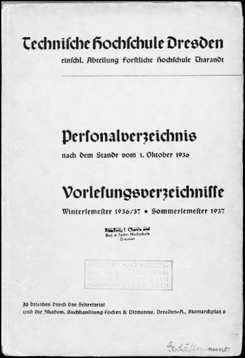 Personalverzeichnis nach dem Stande vom 1. Oktober 1936, Vorlesungsvezeichnisse Wintersemester 1936/37, Sommersemester 1937 