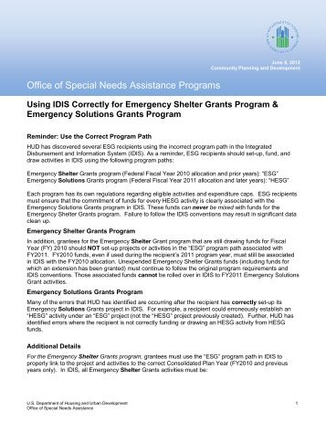 Using IDIS Correctly for Emergency Shelter Grants ... - OneCPD