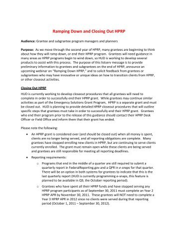 Ramping Down and Closing Out HPRP - OneCPD