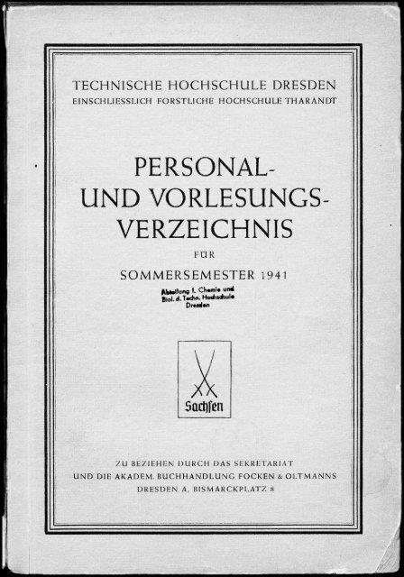 Personal- und Vorlesungsverzeichnis Sommersemester 1941