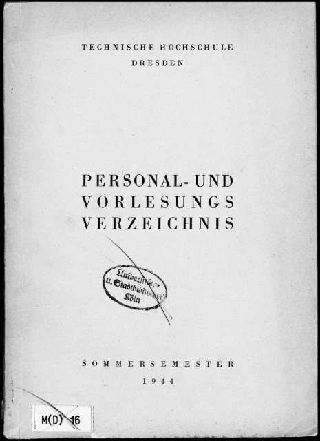 Personal- und Vorlesungsverzeichnis Sommersemester 1944