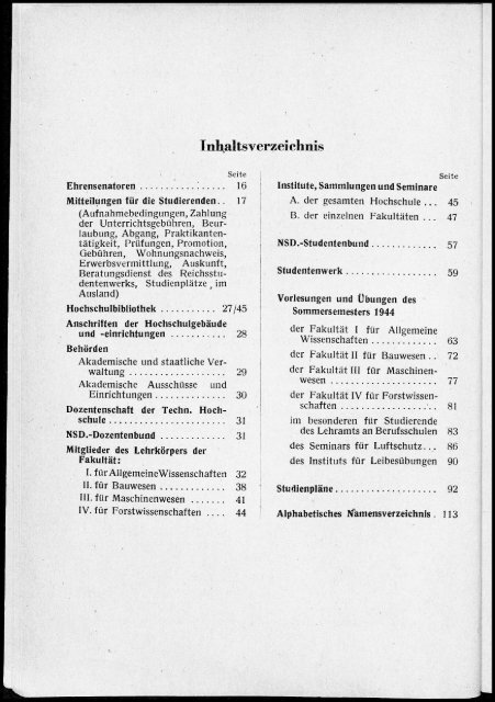 Personal- und Vorlesungsverzeichnis Sommersemester 1944