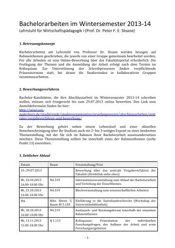 Bachelorarbeiten im Wintersemester 2013-‐14 - WiWi