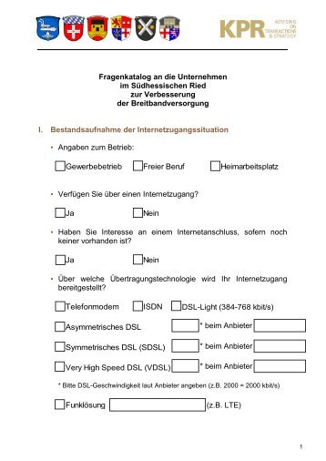 Fragenkatalog an die Unternehmen im Südhessischen Ried zur ...