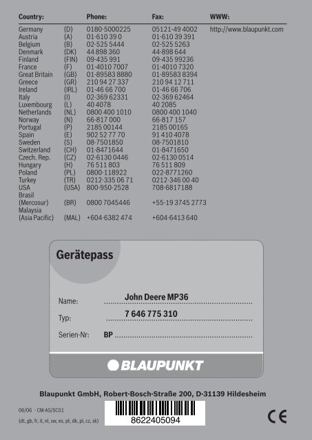 John Deere MP36 - Blaupunkt