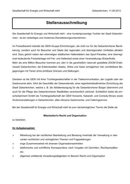 Externe Stellenausschreibung MitarbeiterIn Recht und Organisation ...