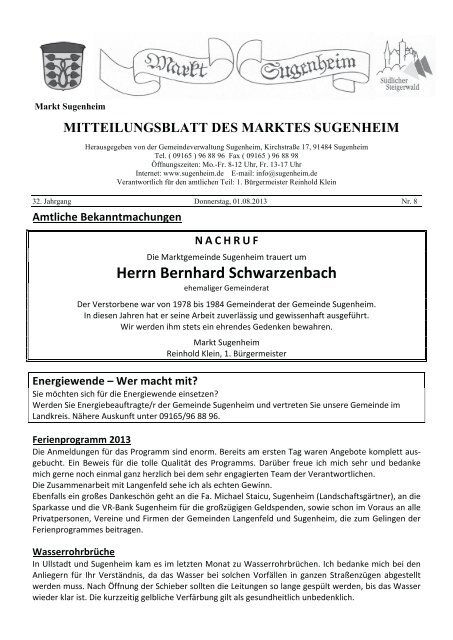 Mitteilungsblatt Nr 8 2013 Sugenheim