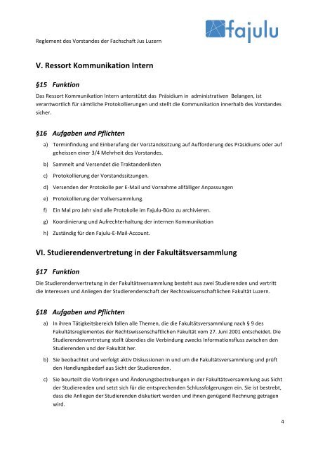 Fajulu Vorstandsreglement - studunilu.ch