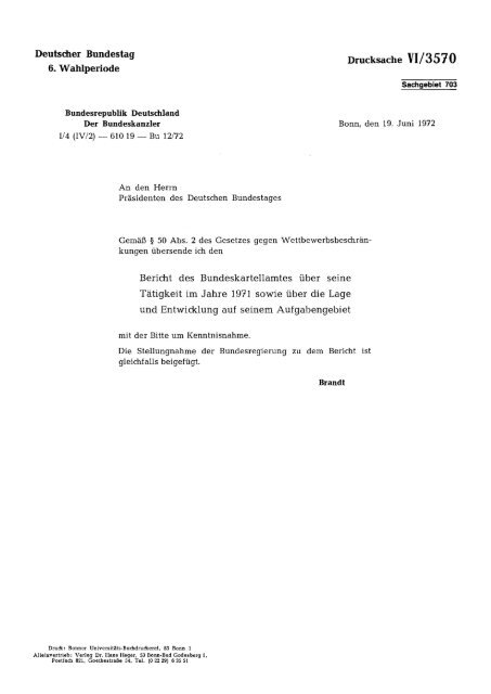 Bericht des Bundeskartellamtes über seine Tätigkeit ... - bundestag.de