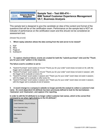 Sample Test – Test 000-474 – IBM Tealeaf Customer Experience ...