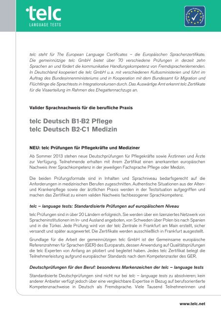 Telc Deutsch B1b2 Pflege Telc Deutsch B2c1 Medizin